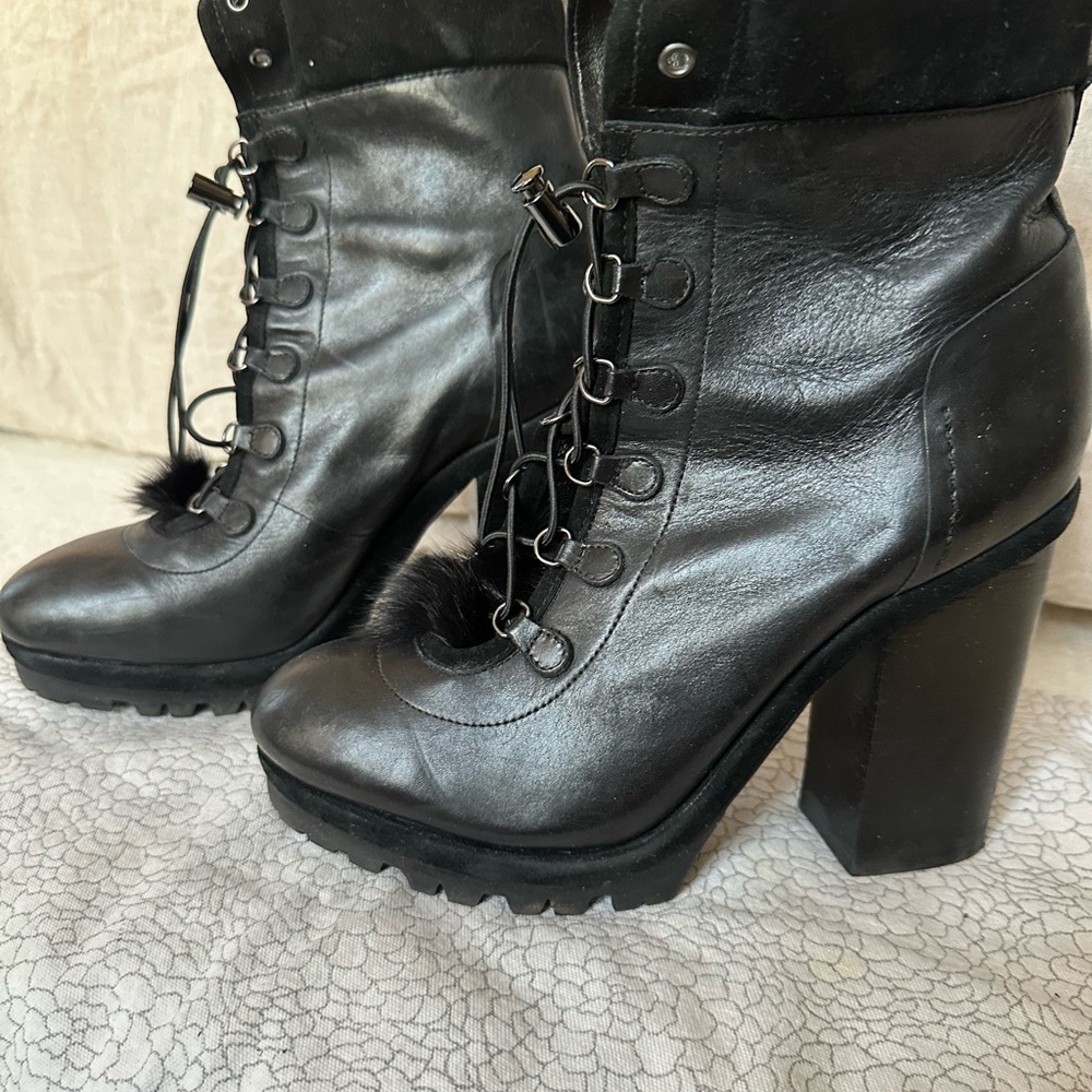 SCHUTZ Black Heeled Boots with Chunky Heel